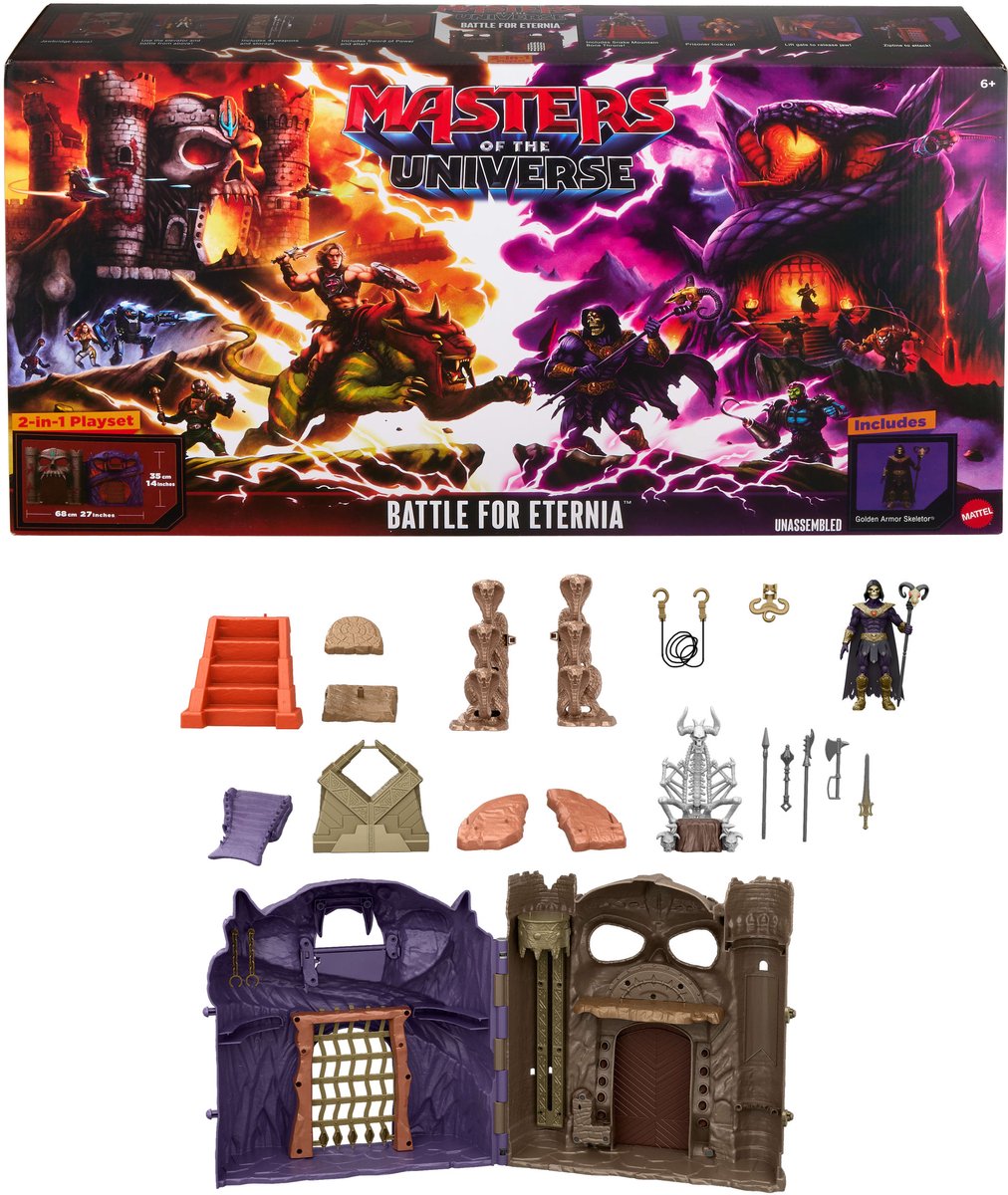 Juego de Masters of the Universe Battle for Eternia: Castle Grayskull, Snake Mountain y Skeletor