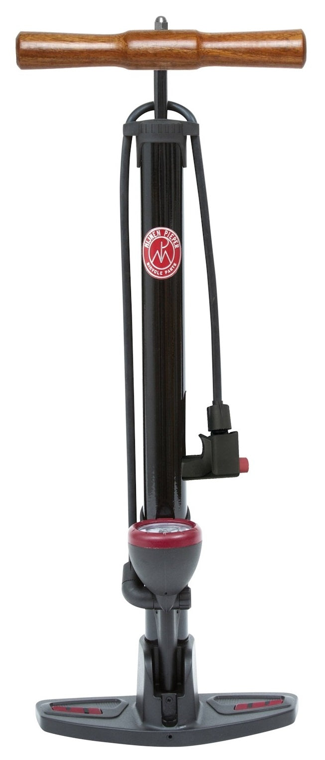 Bomba de bicicleta Mijnenpieper alrededor de la presión retro con cabeza de bomba universal y nanómetro - 165 psi 11 bar - negro