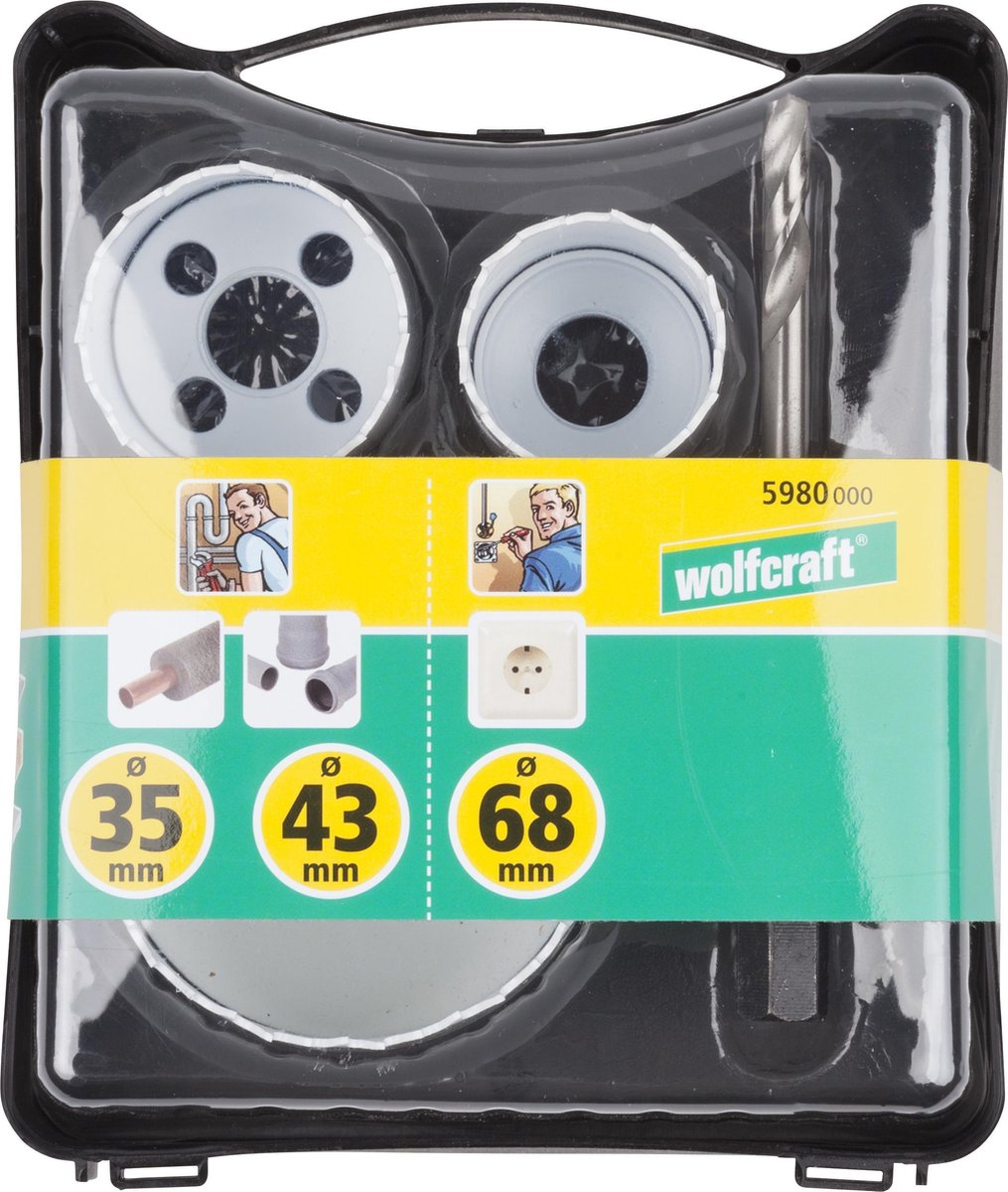 Wolfcraft - sega a tazza bimetallica 35, 43 e 68 mm - set di inserti 'renovation' - 4 pezzi - 5980000