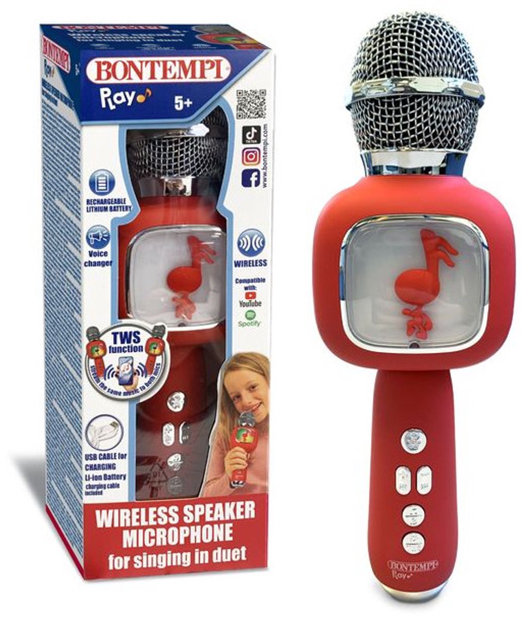Bontempi spa bontempi 48 5110, microfono giocattolo, 5 anni, rosso, argento