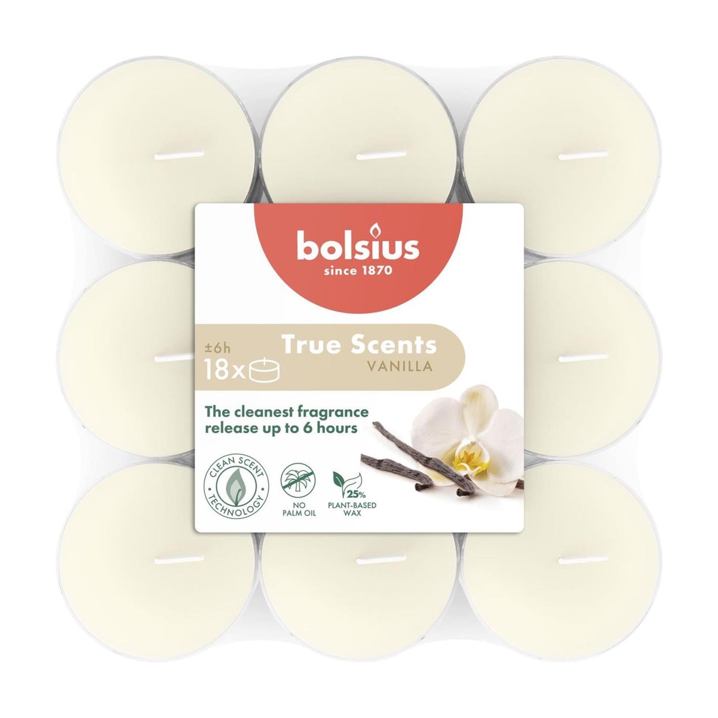 Bolsius velas de té perfumadas 6h 18ud vainilla