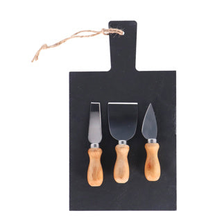 Ardesia da bordo di formaggi con 3 coltelli da formaggio