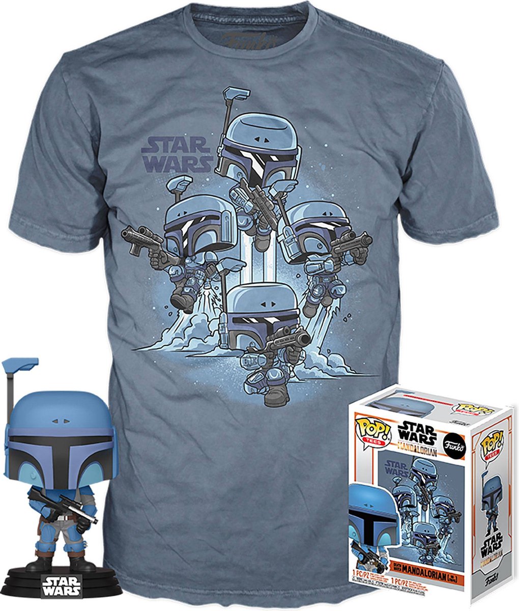 Funko star wars figura coleccionable conjunto camiseta pop! tee box el mandaloriano azul
