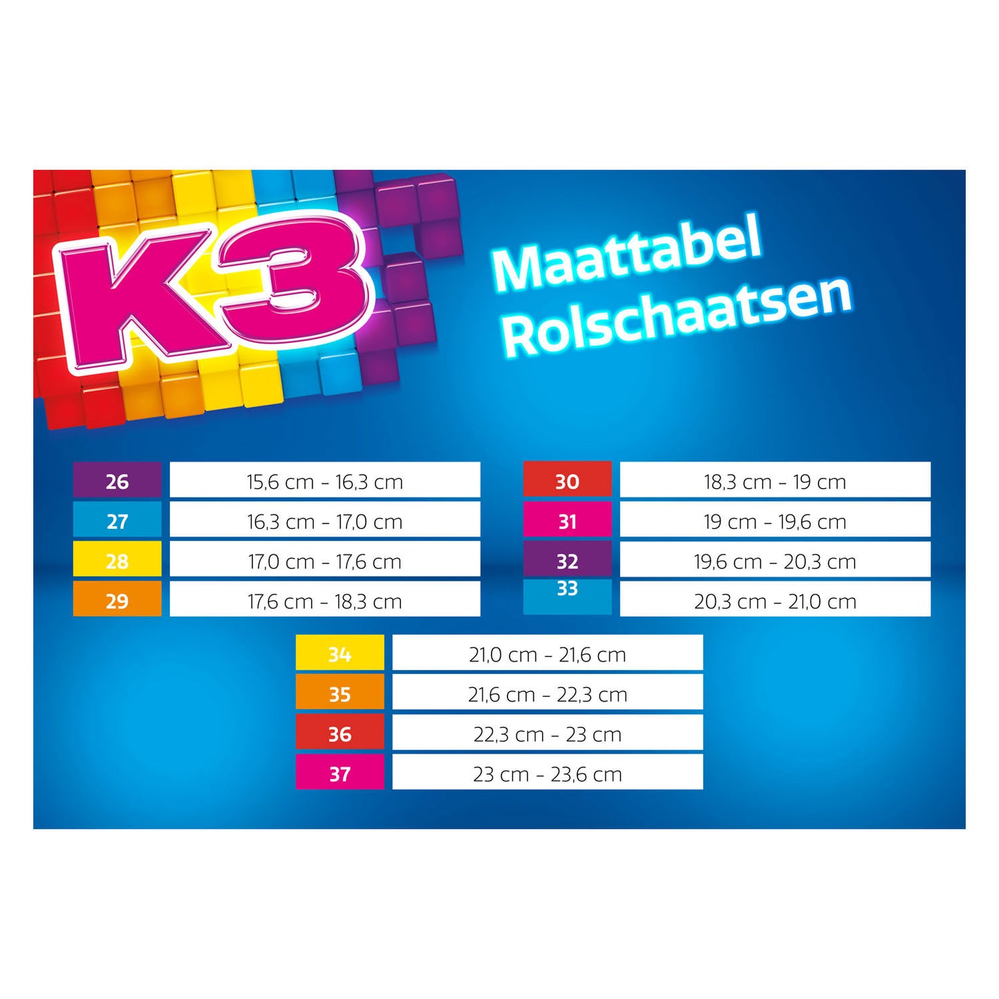 Studio 100 k3 rolschaatsen regenboog, maat 30-33