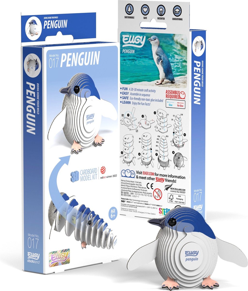 Puzzle 3d Eugy - pinguino - animali marini - sostenibile - collezionali tutti - 6 anni