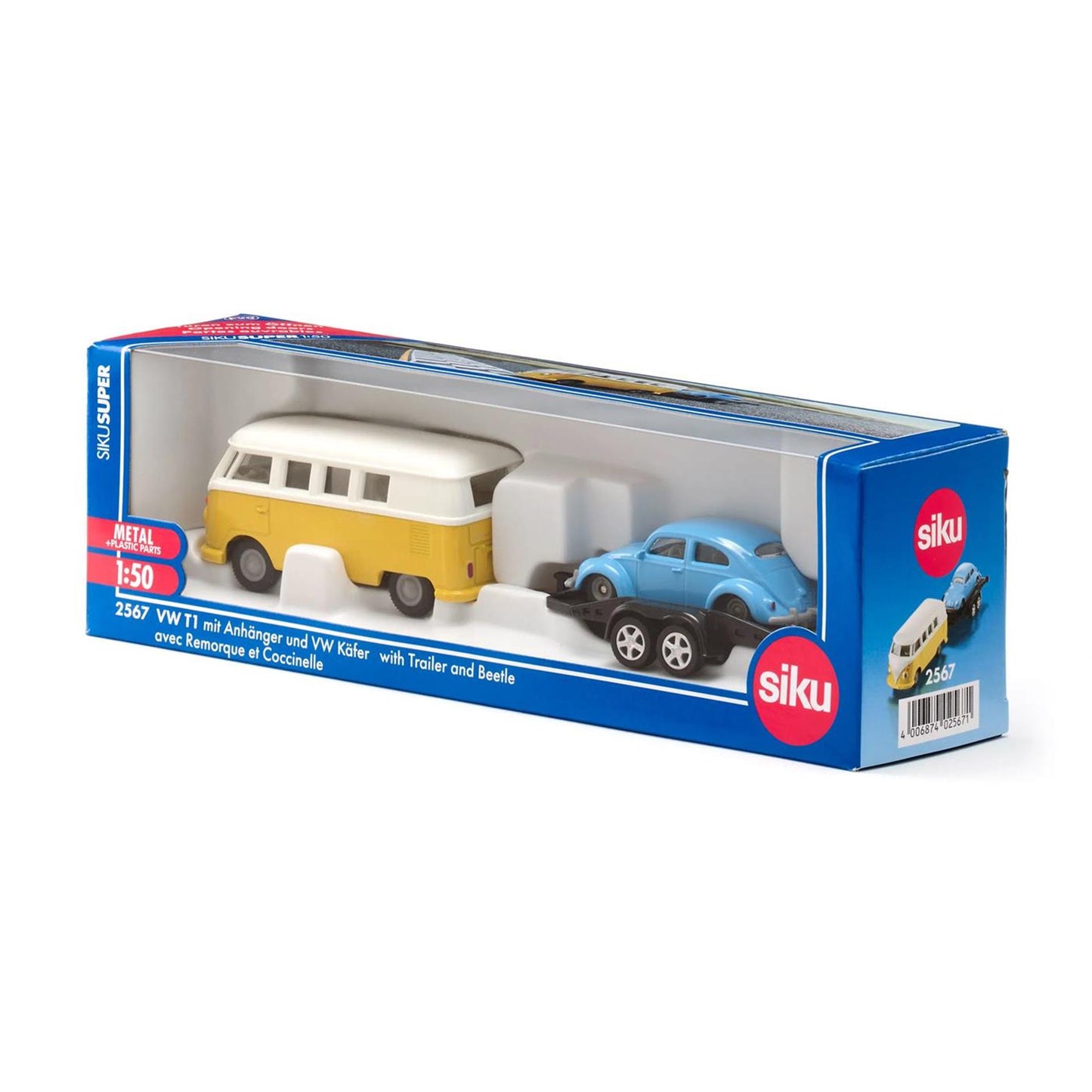 Camper Siku VW T1 con rimorchio e scarabeo