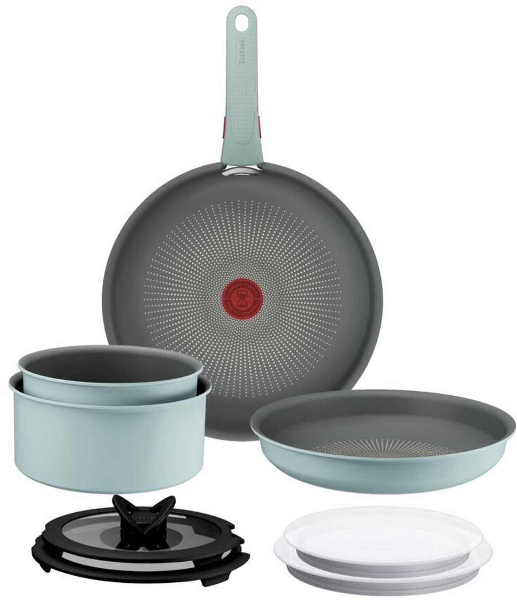 Tefal ingenio halo ecalyptus - set di padelle - 9 pezzi - incluso coperchio - manico
