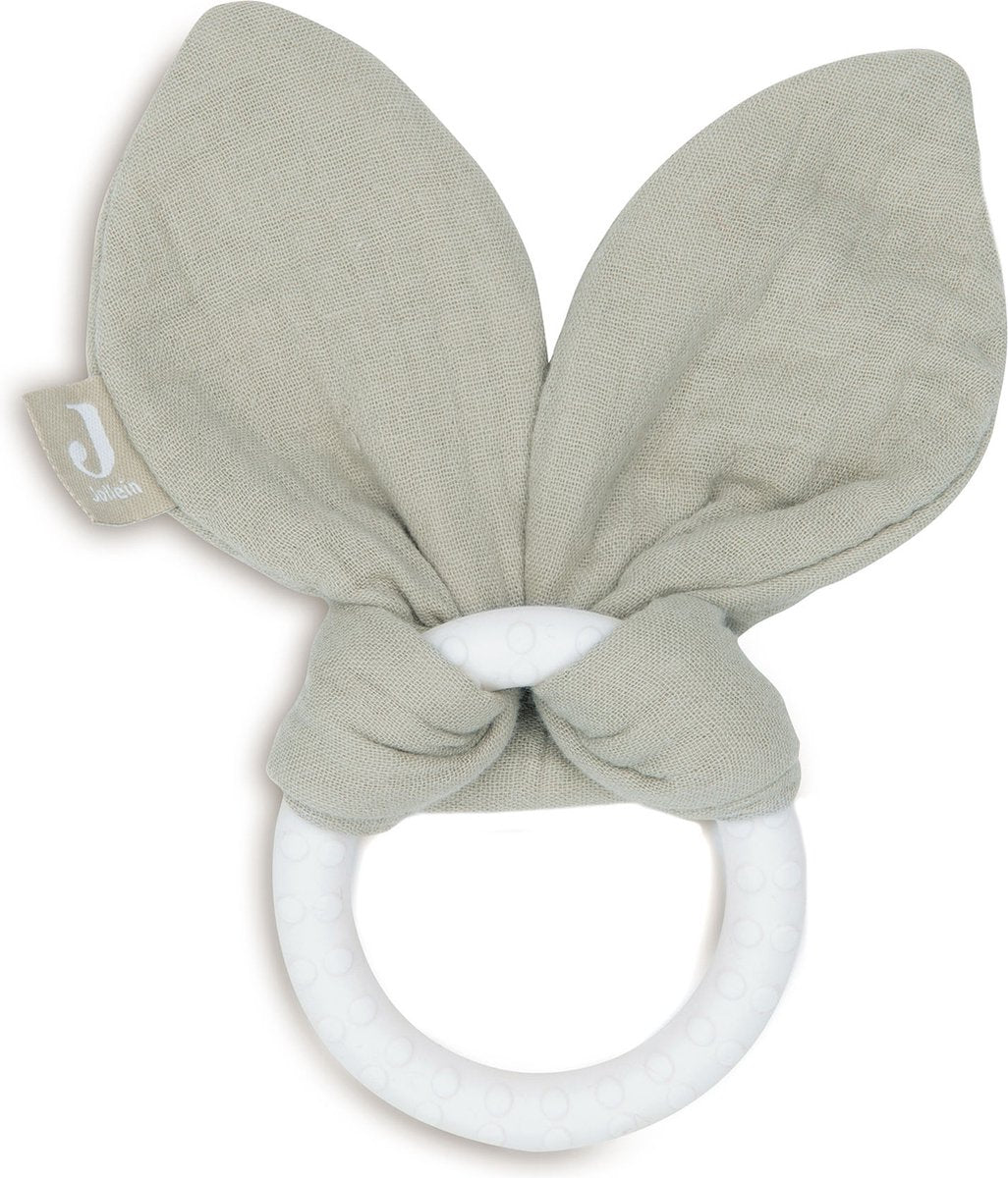 Anello da dentizione Jollein orecchie da coniglio in silicone - verde oliva