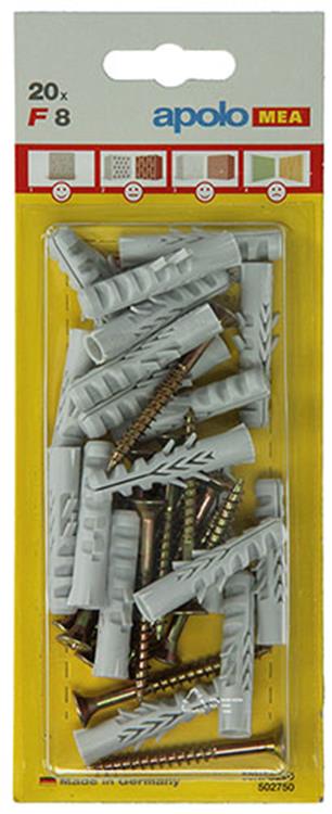 Celo 1015377 - 20 nylon pluggen f + sps 8 mm + schroeven 502750 | 5 stuks