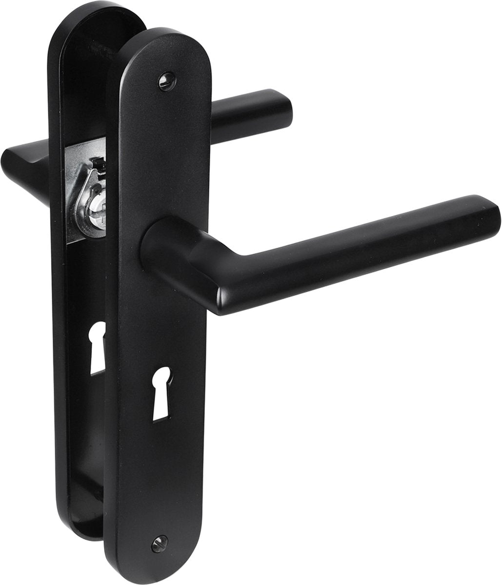 Maniglia per porta Impresso - redhill - per interni - scudo ovale con vite e serratura - alluminio nero - 2 pezzi
