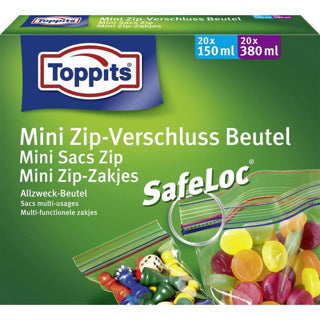 Toppits mini sacchette zip safeloc 150 ml 380 ml 40 pezzi