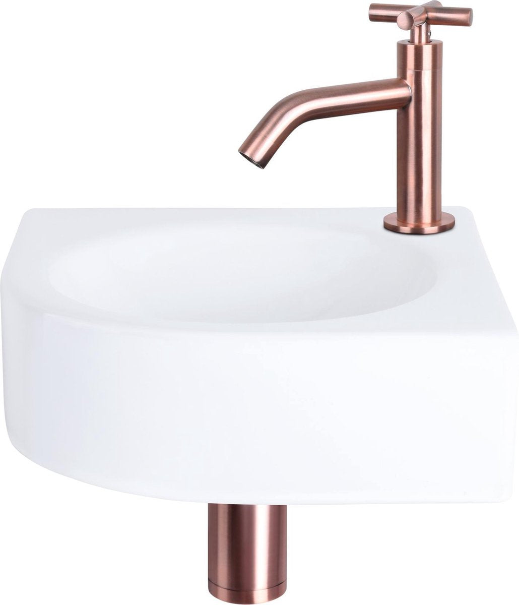 Differnz Set fontana Cleo - ceramica - rubinetto croce rame rosso - 30 x 30 x 10 cm