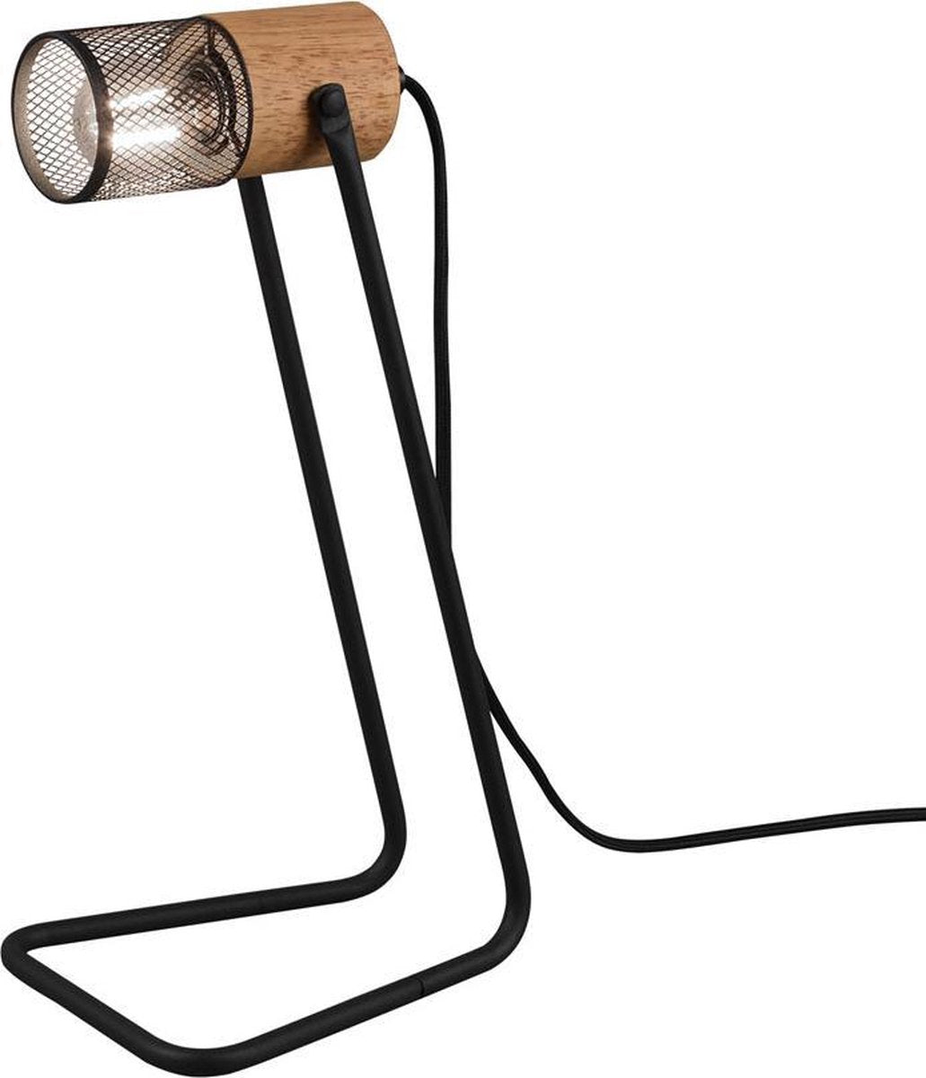 Trio tosh - lámpara de mesa - negro mate - excl. 1x e14 15w - interruptor de cable - elementos de madera