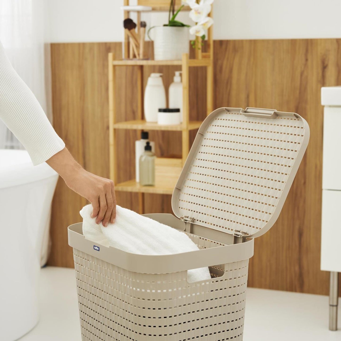 Rotho Rotho Country Laundry Basket 55L Cappuccino