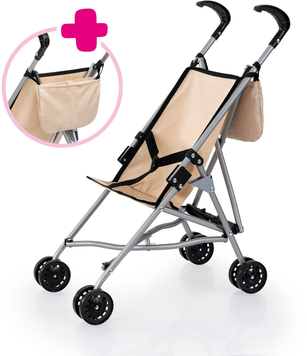Carrozzina per bambole dal design Bayer con borsa beige