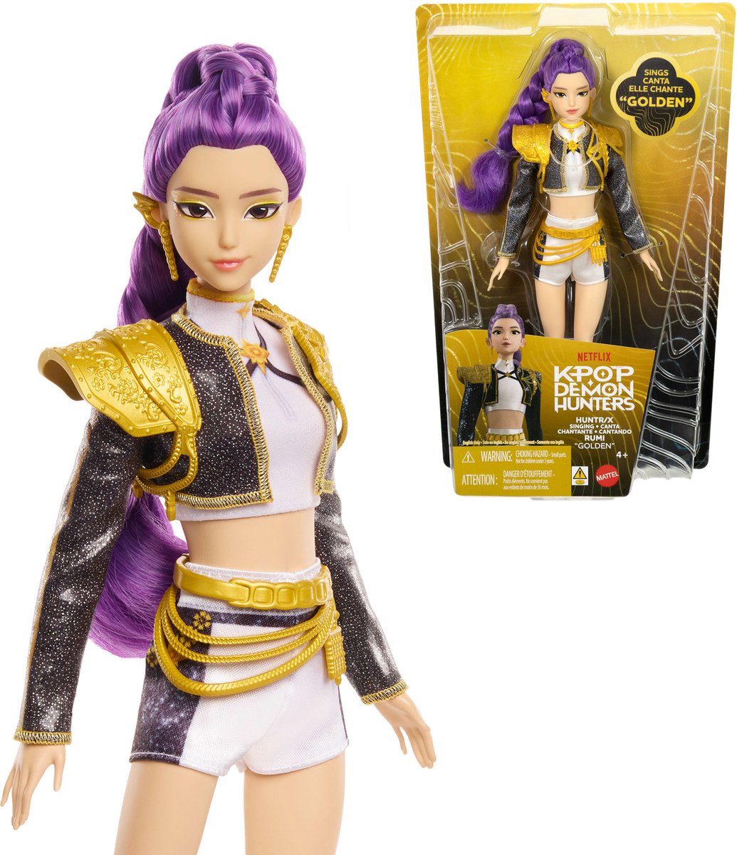 Mattel kpop demonhunters huntr x rumi bambola cantante 'd'oro' in costume