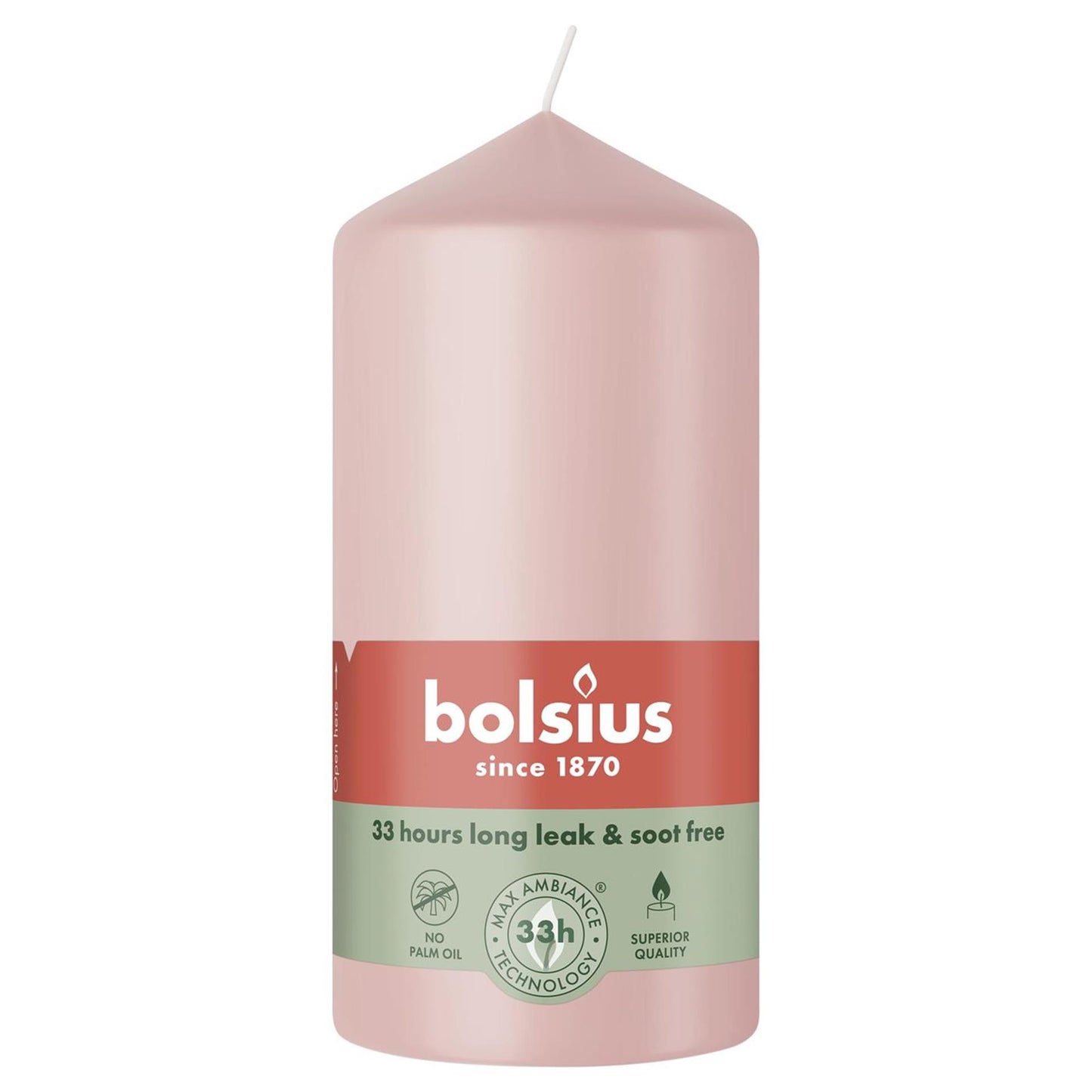 Vela de pilar Bolsius 120 58 rosa brumoso