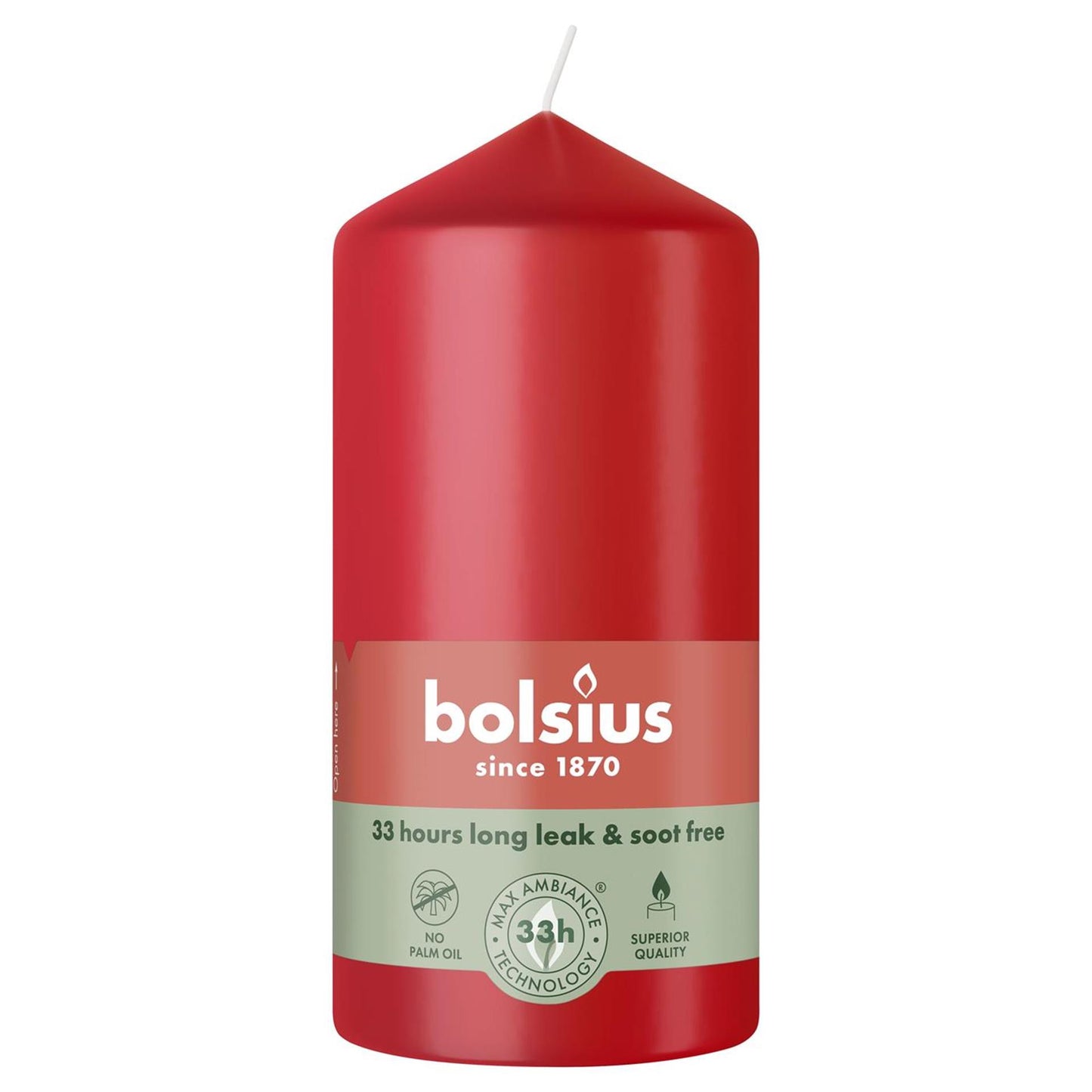 Candela a colonna Bolsius 120 58 rosso delicato