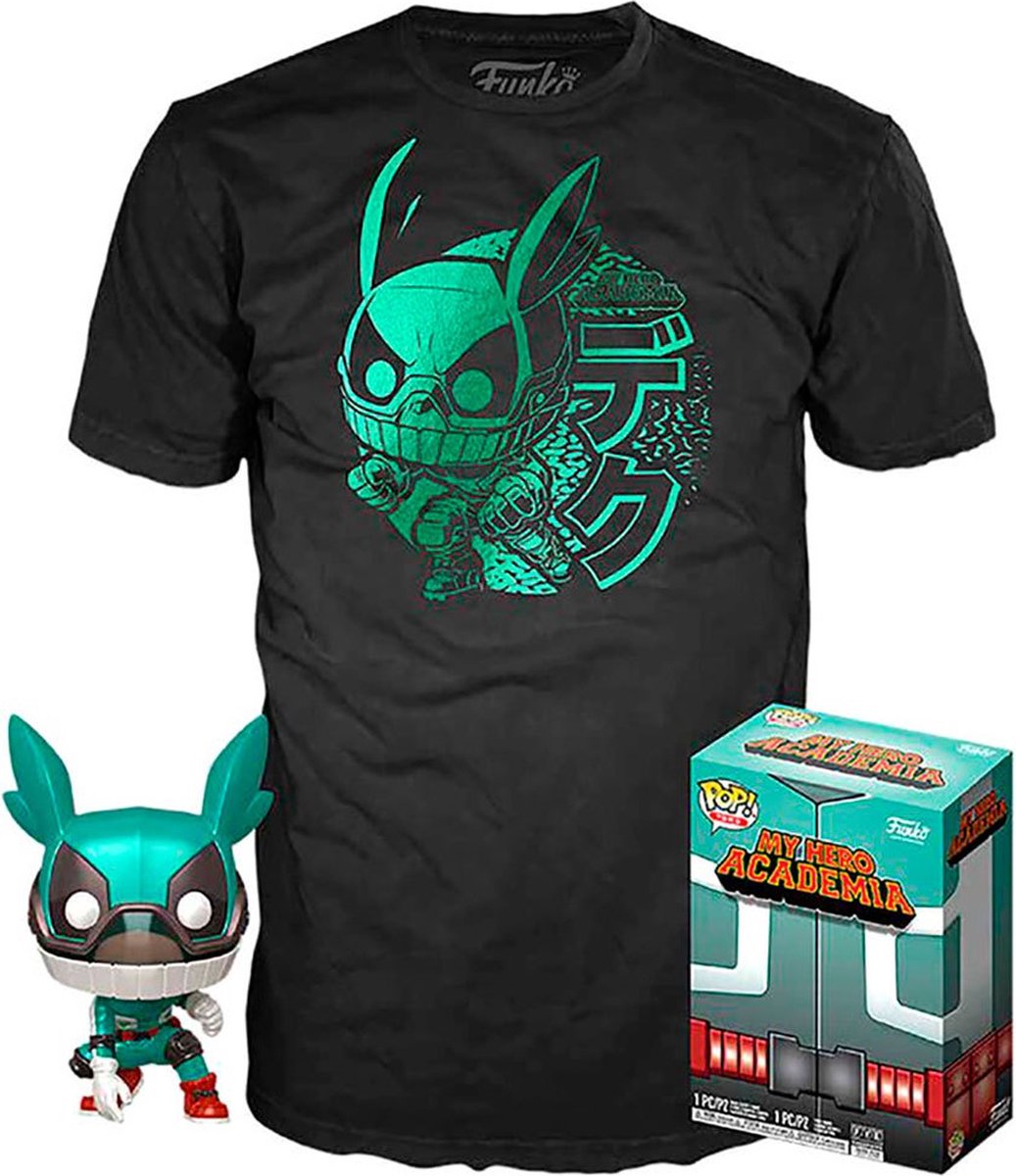 Funko pop! my hero academia: set figure and tee - deku with helmet maat l