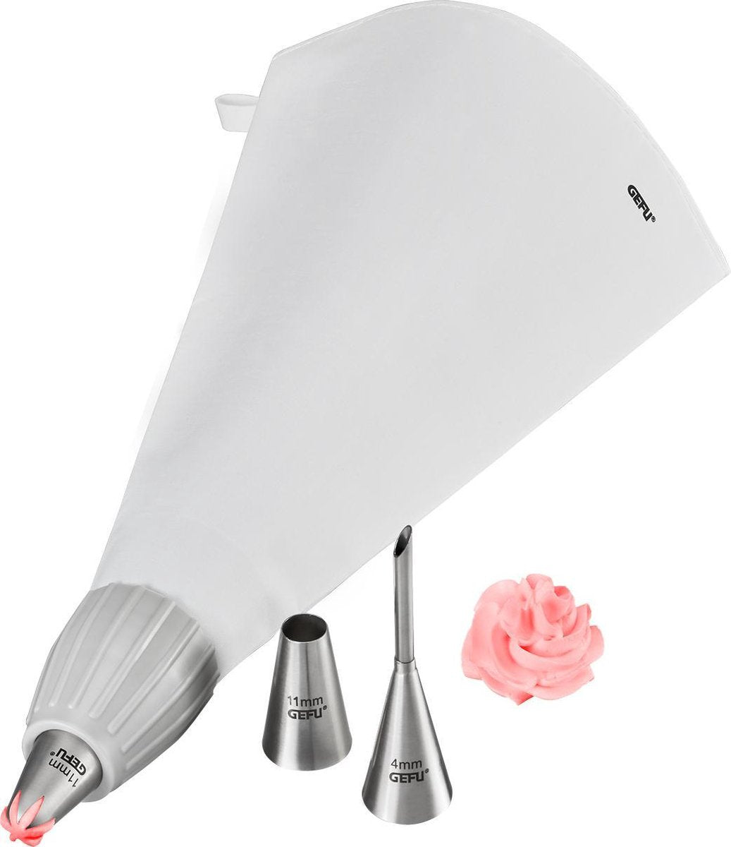 Set di sac à poche Gefu Decore – 5 pezzi – inclusi 3 beccucci in acciaio inox – per torte, cupcake e pasticcini