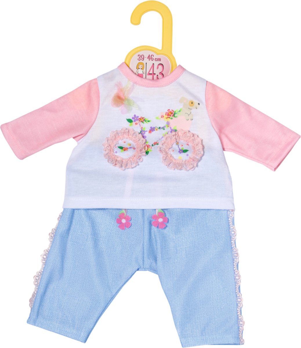Dolly moda - conjunto con bicicleta - ropa para muñecas - rosa - azul