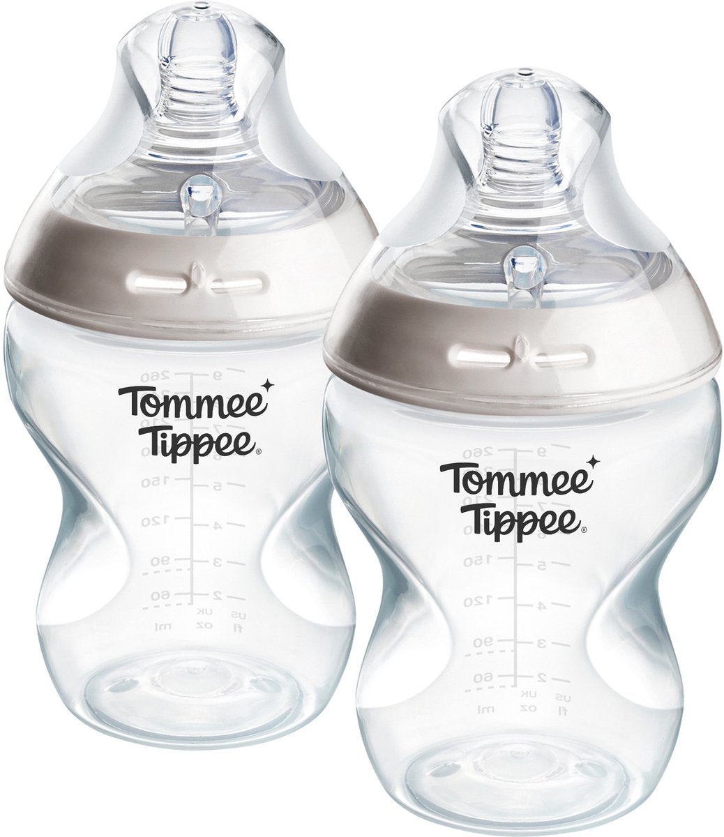 Biberon Tommee Tippee Natural Start - set di 2 biberon da 260 ml - flusso basso - 0 mesi+