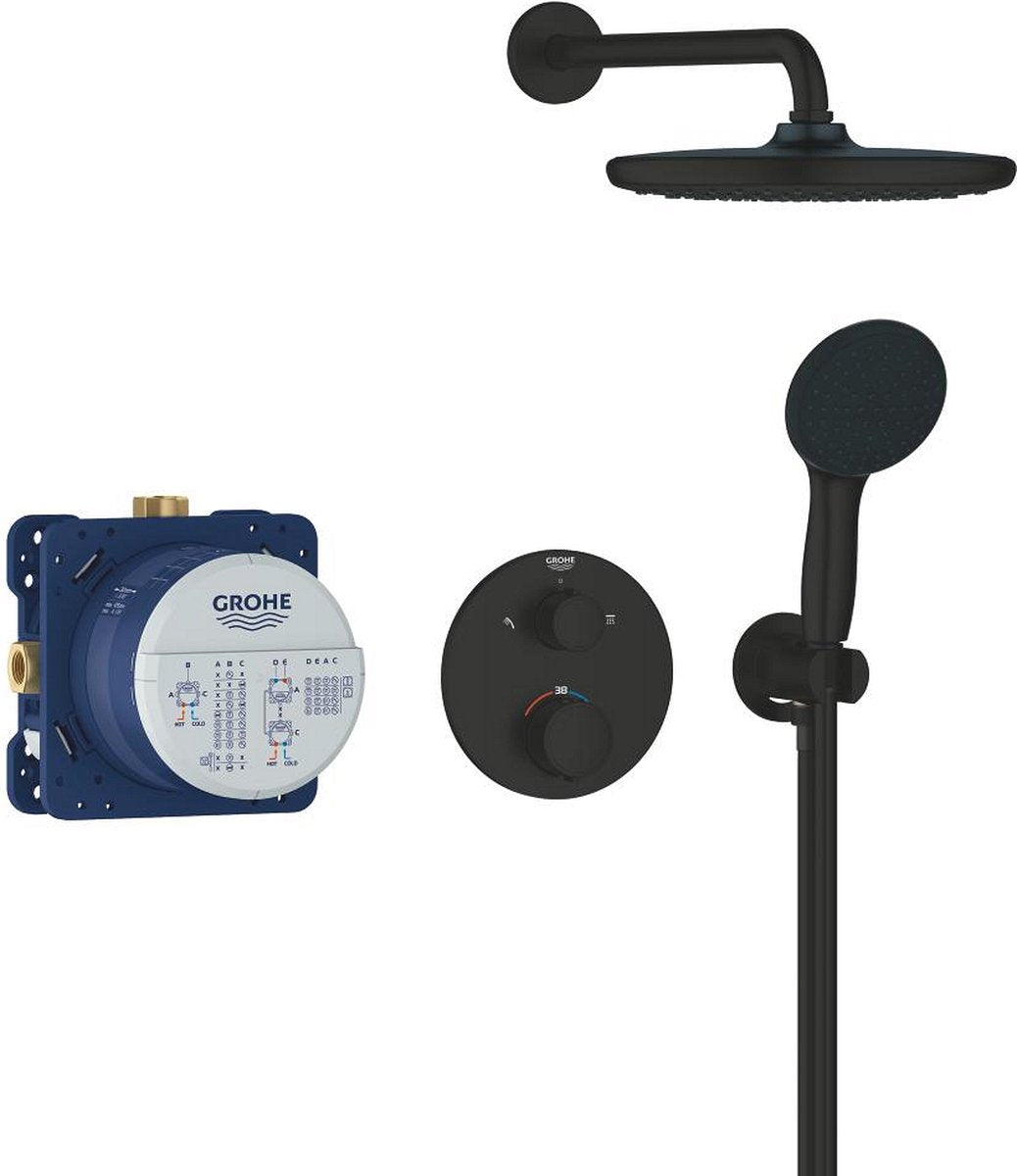 Grohe quickfix precision inbouw douchesysteem - rond opbouwdeel - matte black