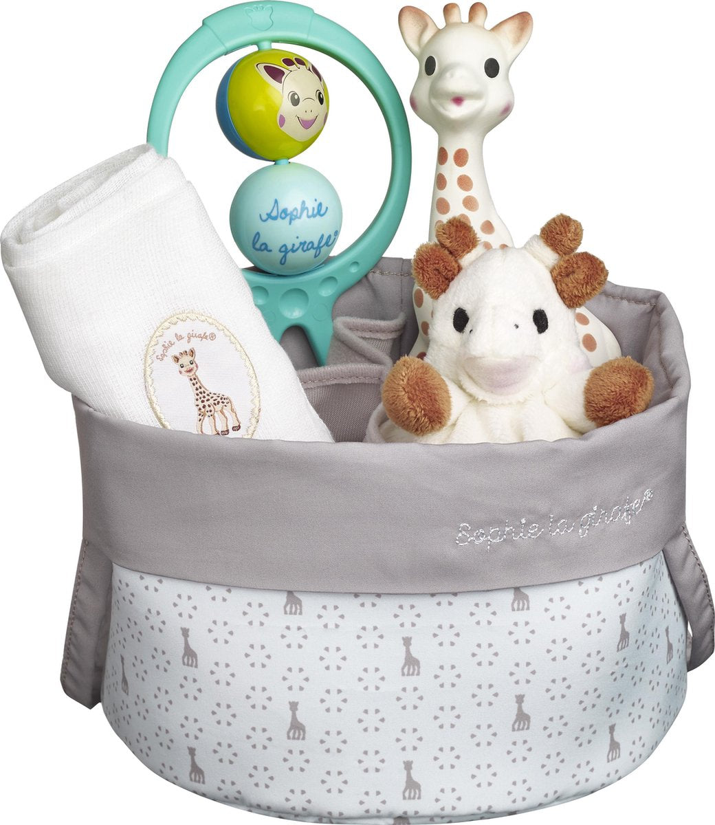 Cesto nascita Sophie la giraffa - set regalo per bebè - regalo maternità - regalo baby shower - 21x21x20 cm - da 0 mesi - 5 pezzi