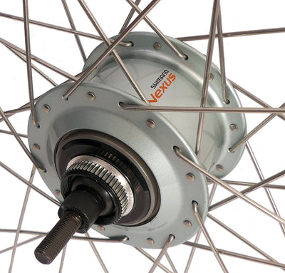 Rueda trasera Shimano 28 pulgadas Nexus 7 BUB (plata) - borde Zac19 (plata) con radios de acero inoxidable - para freno de disco