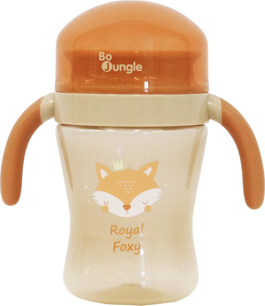 Bo Jungle - bicchiere stoviglie per bambini - bicchiere antigoccia 360° - 240 ml - con manici e coperchio - bicchiere royal foxy 360°