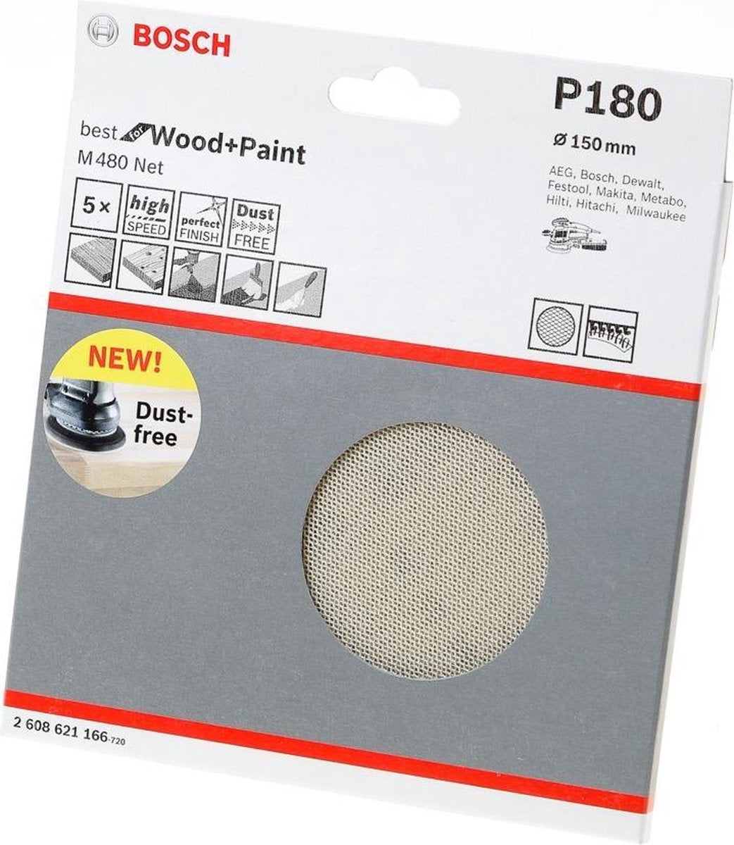Bosch 5x hoja de lija 150 mm k180 - 2608621166