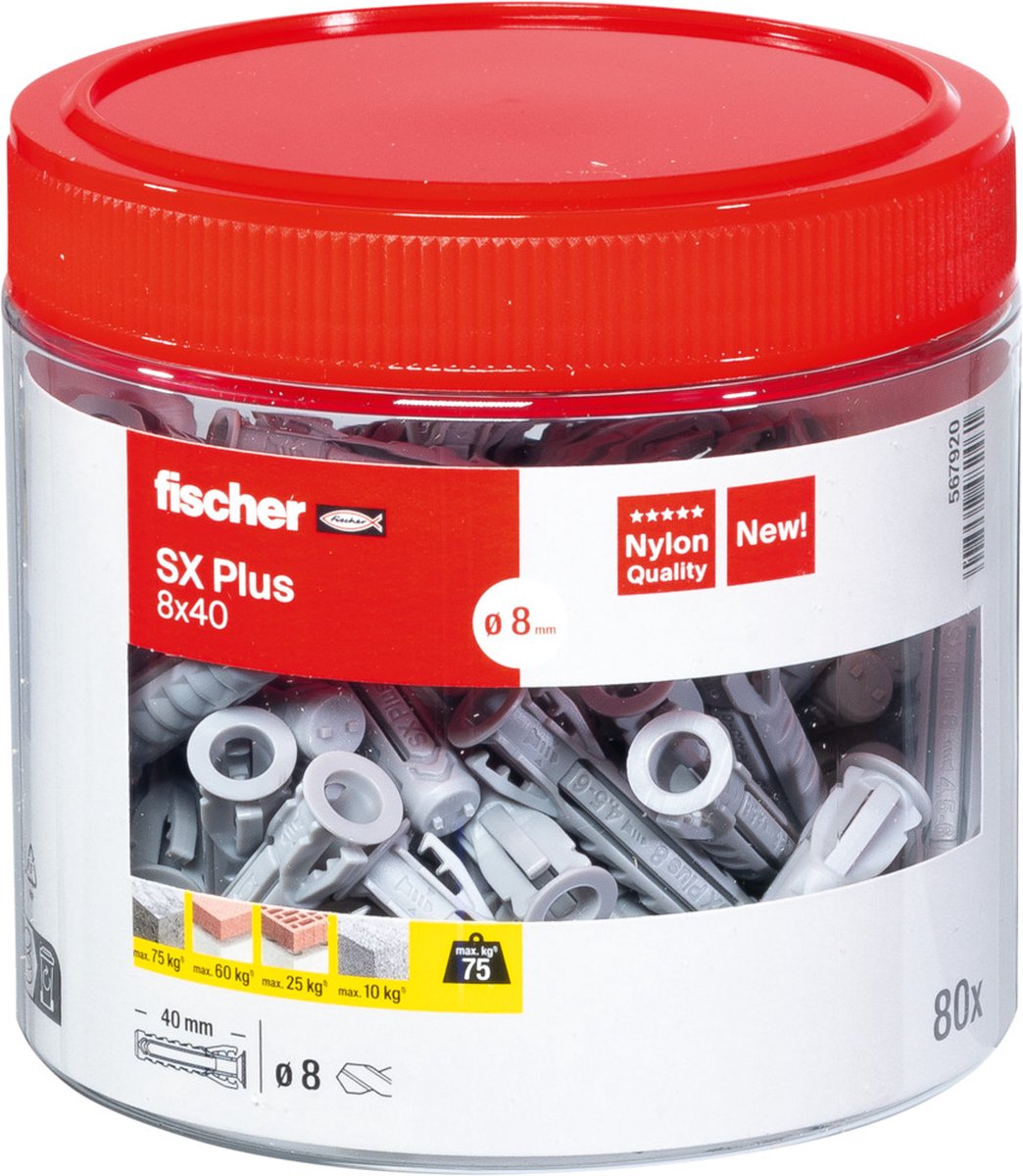 Fischer sx plus 8×40 – tassello in nylon per calcestruzzo e muratura | 80 pezzi