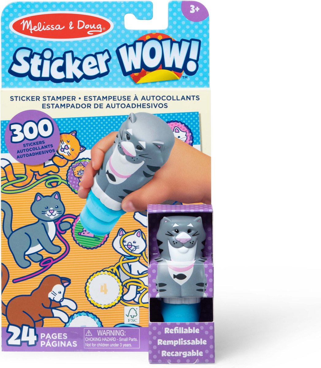 Melissa Doug Sticker Wow!™ Bloc de actividades de 24 páginas y estampador de calcomanías, 300 calcomanías – Gato