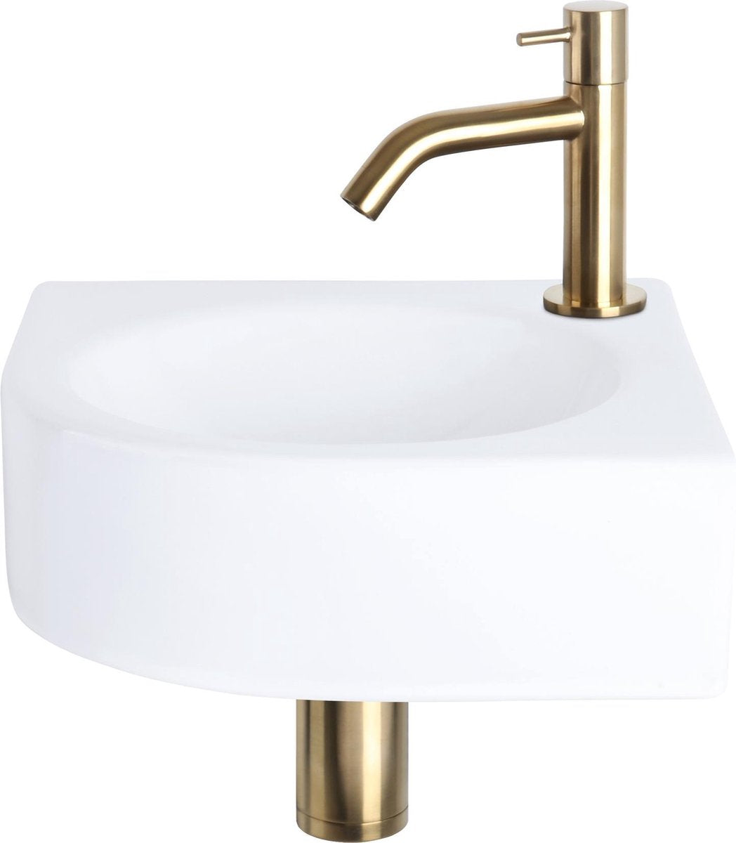 Differnz Juego de fuente Cleo - cerámica - grifo curvado oro mate - 30 x 30 x 10 cm
