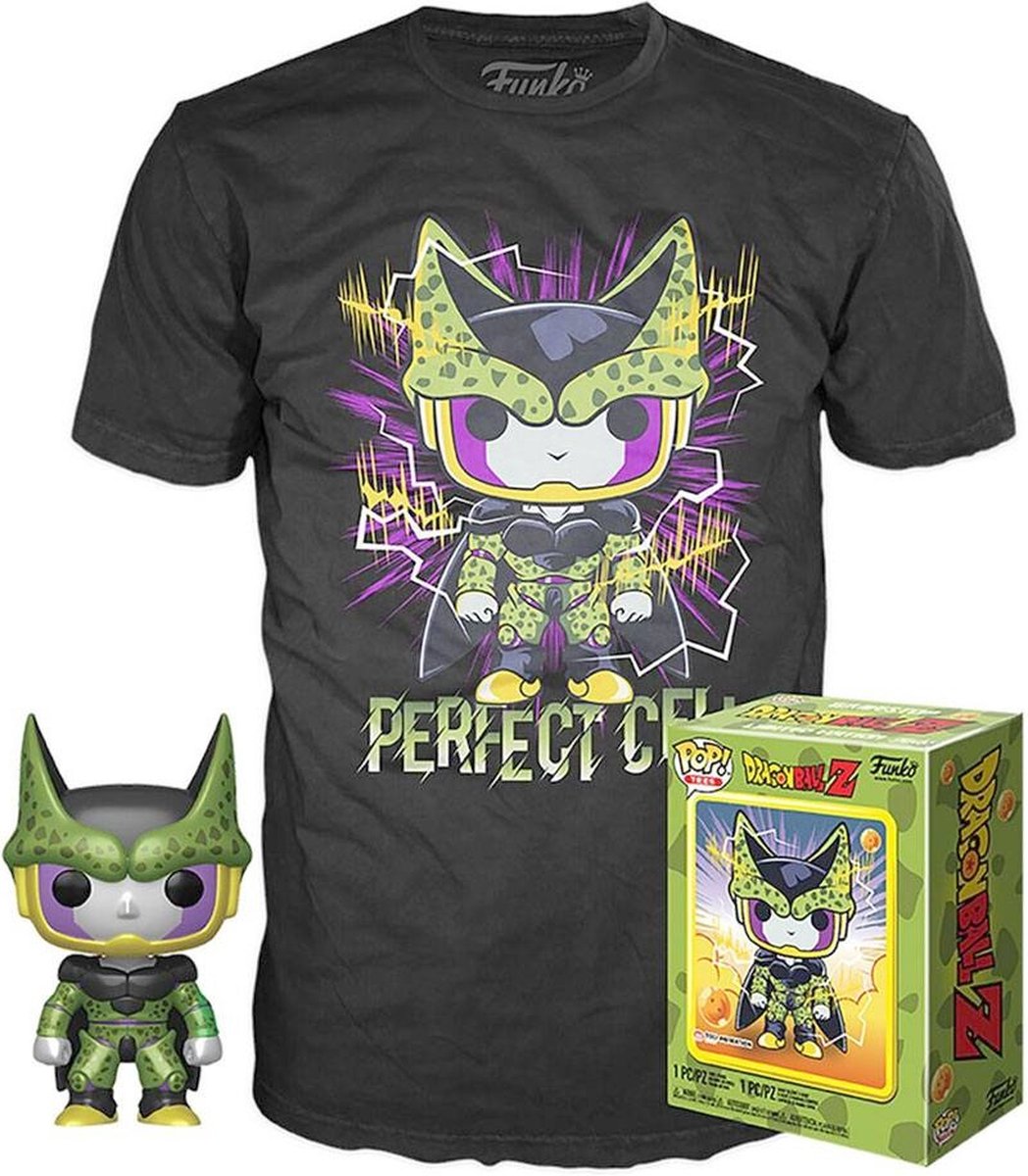 Funko dragon ball z verzamelfiguur tshirt set -l- pop! tee box perfect cell zwart