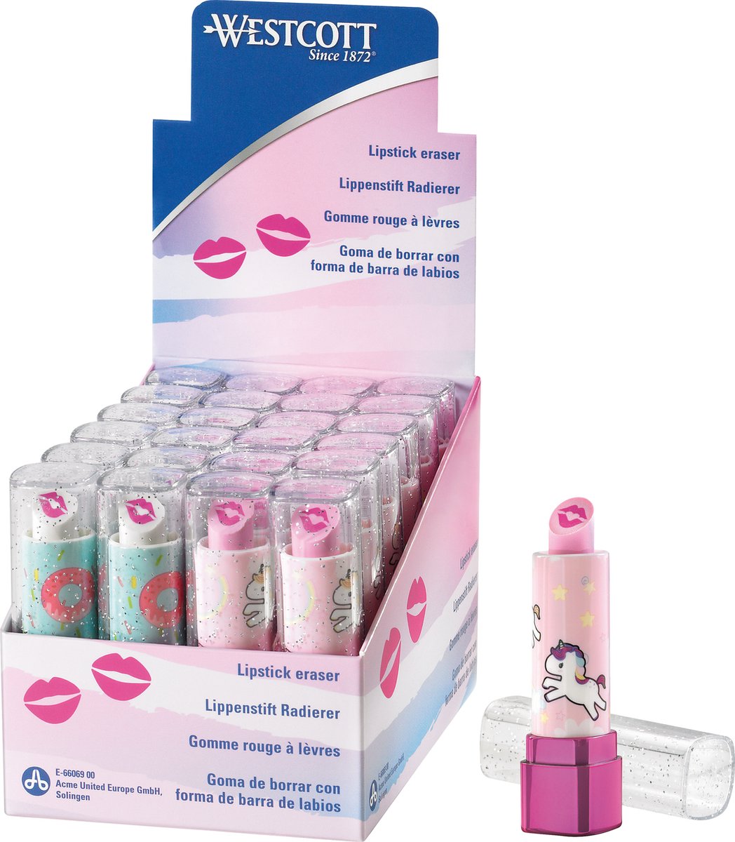 Westcott gum - lipstick vorm - in 2 assorti kleuren - display a 24 stuks - ac-e66069