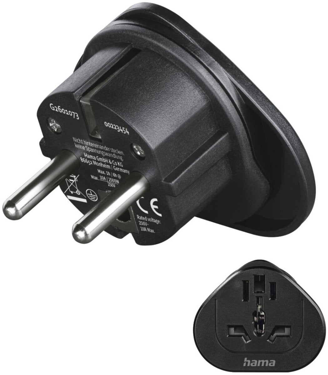 Hama travel plug - world to eur (type e,f) - black