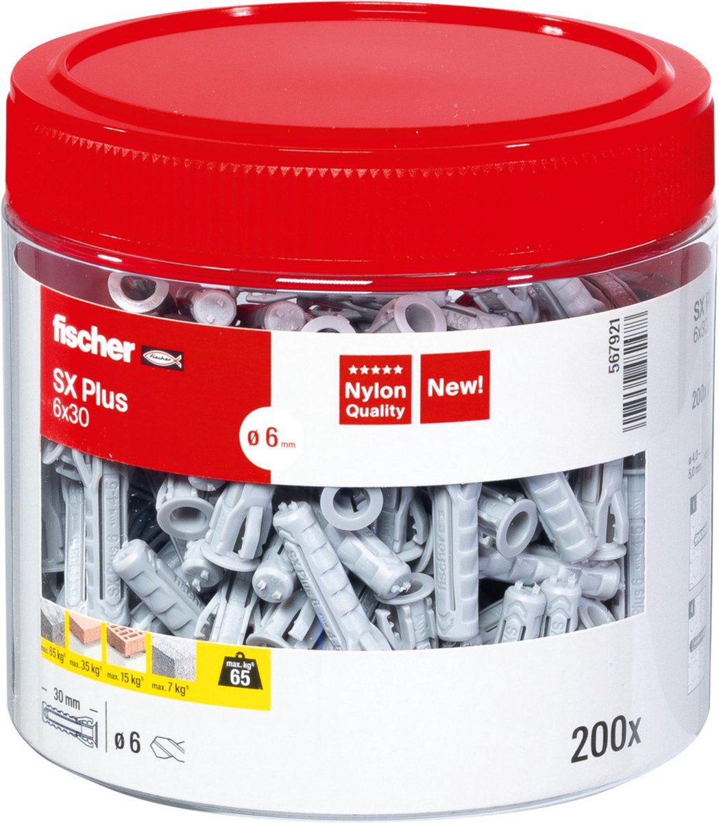 Fischer sx plus 6×30 – tassello in nylon per calcestruzzo e muratura | 200 pezzi