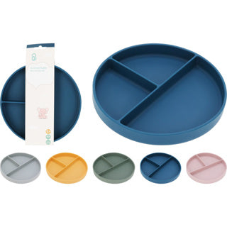 Plato de silicona 3 compartimentos con ventosa 5 colores surtidos | 6 piezas