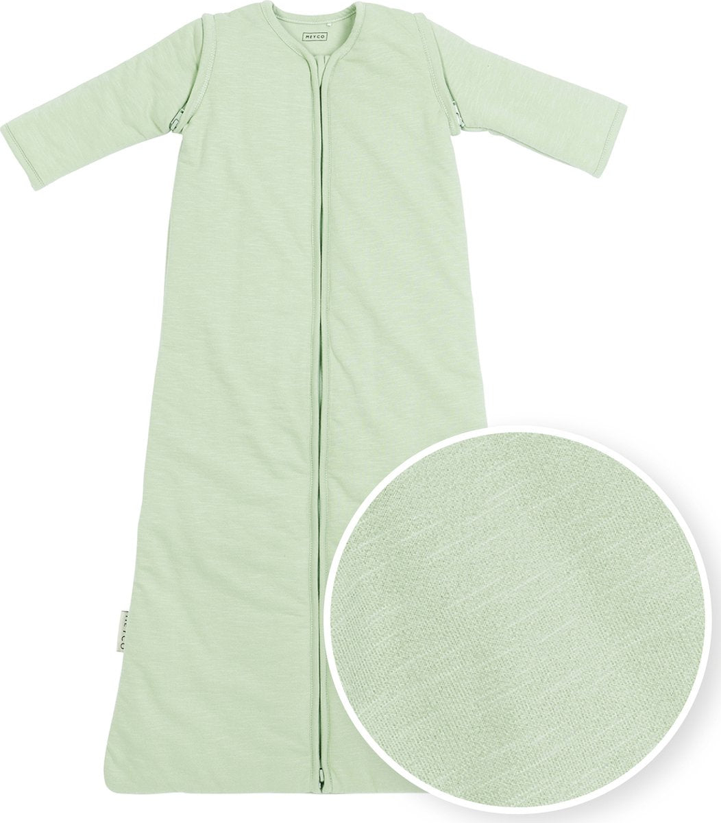 Meyco saco de dormir para bebé flameado de invierno - mangas con cremallera - verde suave - 90 cm - saco de dormir de invierno