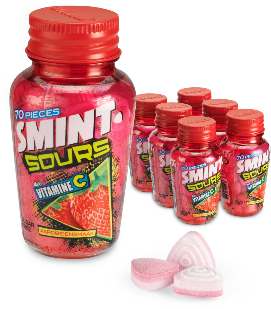 Barattolo di fragole Smint sours (6x 70 pezzi)