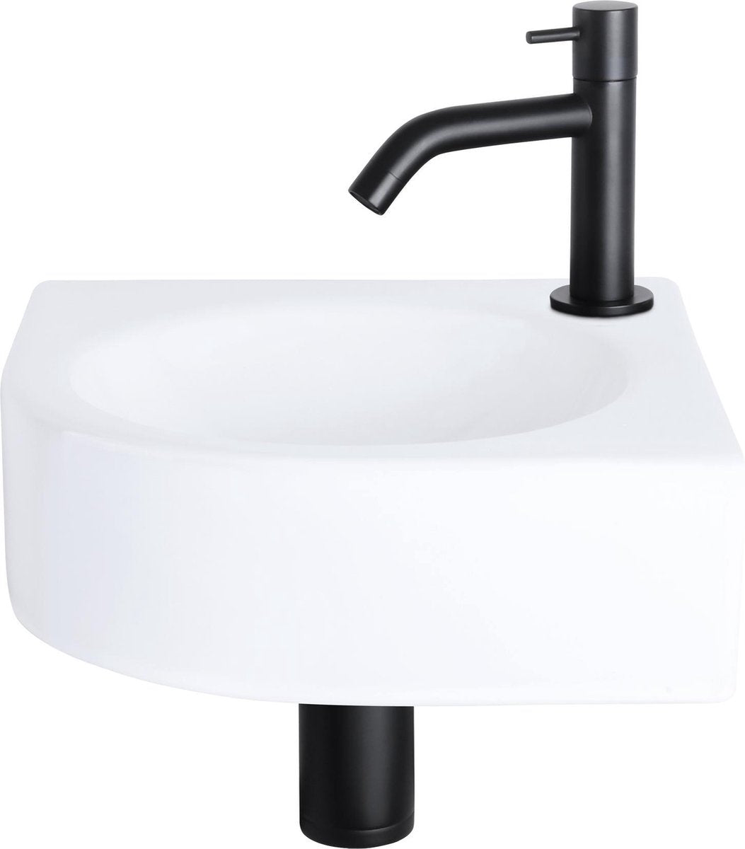 Differnz Juego de fuente Cleo - cerámica - grifo curvo negro mate - 30 x 30 x 10 cm