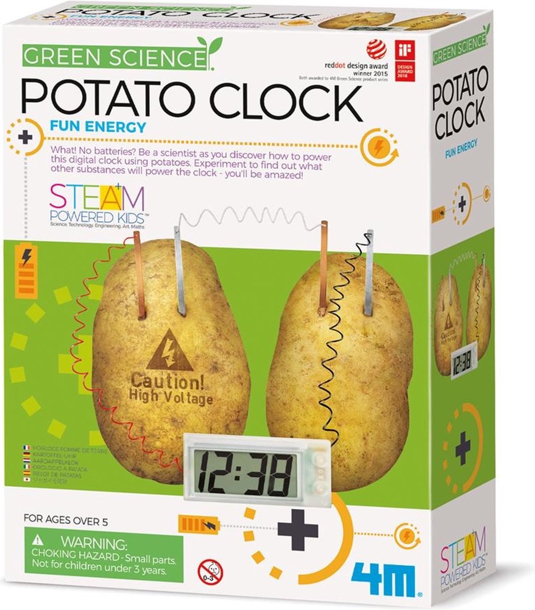 4m wetenschap en spel - maak je eigen aardappelklok - bouwpakket - kidzlabs - green science - 5 jaar