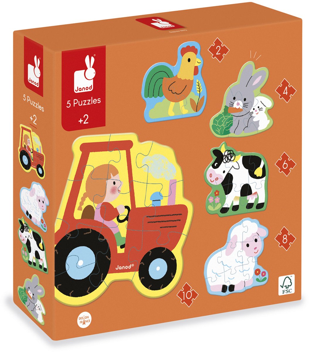 Janod - puzzle - fattoria - 2, 4, 6, 8 e 10 pezzi
