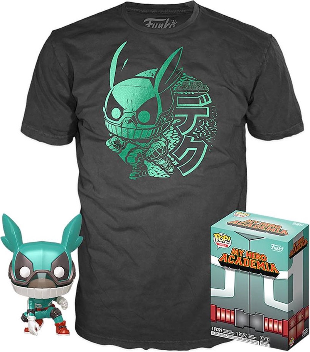 Funko mi héroe academia - pop! Conjunto de camiseta con figura coleccionable de tee box deku - s - negro