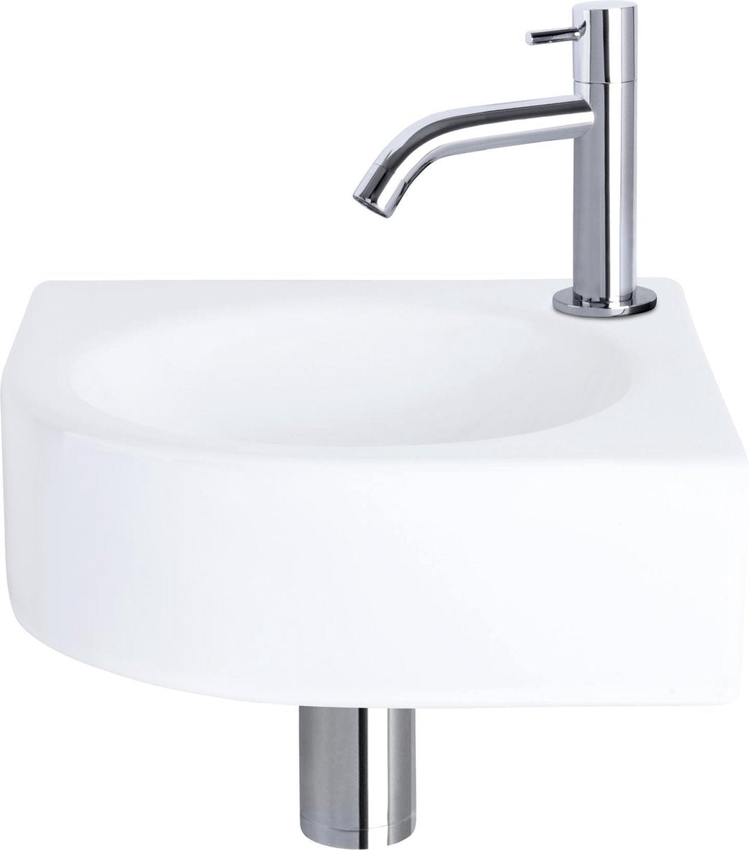 Set fontana Differnz Cleo - ceramica - rubinetto curvo cromato - 30 x 30 x 10 cm