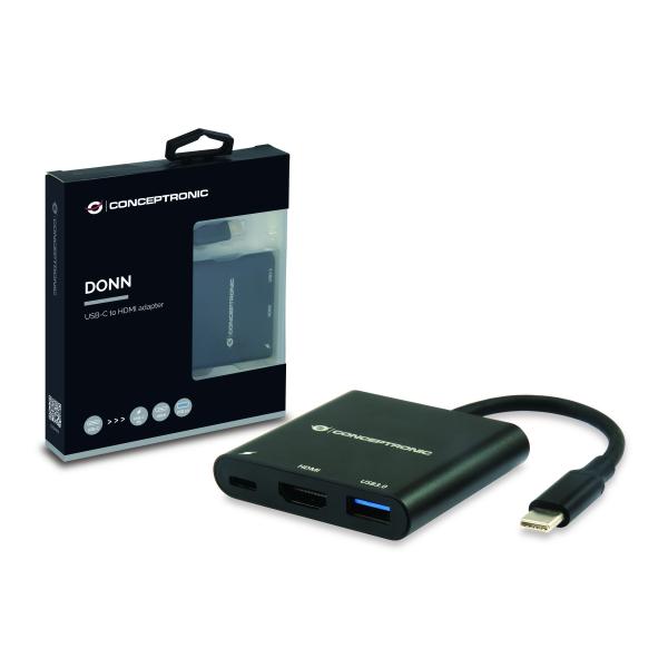 Conceptronic concepttronic Donn01b Donn USB-C all'adattatore HDMI, USB 3.2 Gen 1 (3.1 Gen 1) Type-A C, HDMI, Black