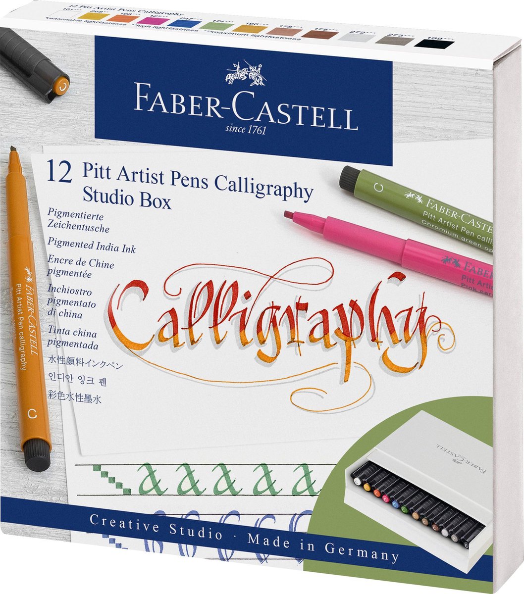 Faber-castell kalligrafie set - pitt artist pen - studiobox 12 stuks - fc-167512