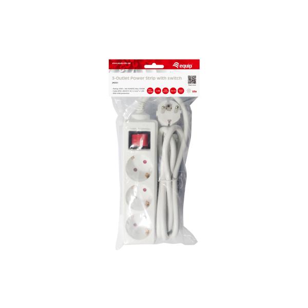 Equipaggiare equipaggiamento 245551 3-outlet striscia con interruttore, 3x uscita interno, tipo F, 1,5 mm², 1,5 m, bianco