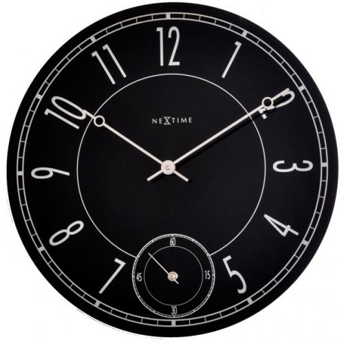 Nextime Nextime Klok 8144 Leitbring, Ø43 cm, pared, plata negra brillante
